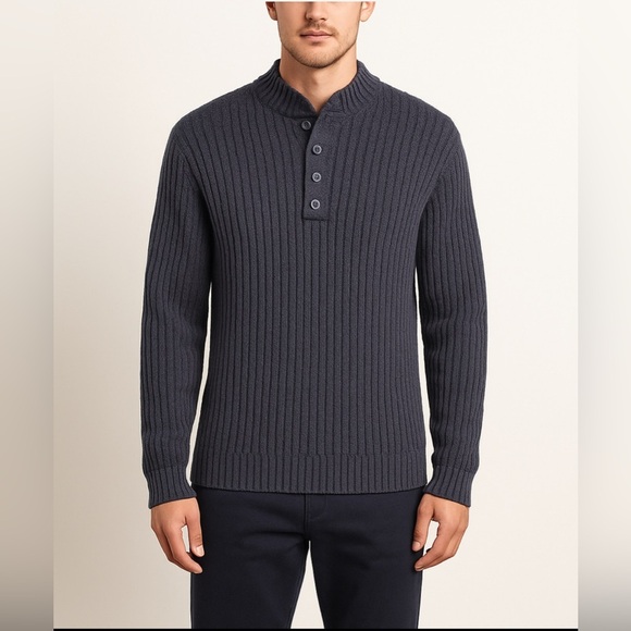 Eddie Bauer Navy Ribbed Henley Sweater Men’s Size L - Picture 1 of 6